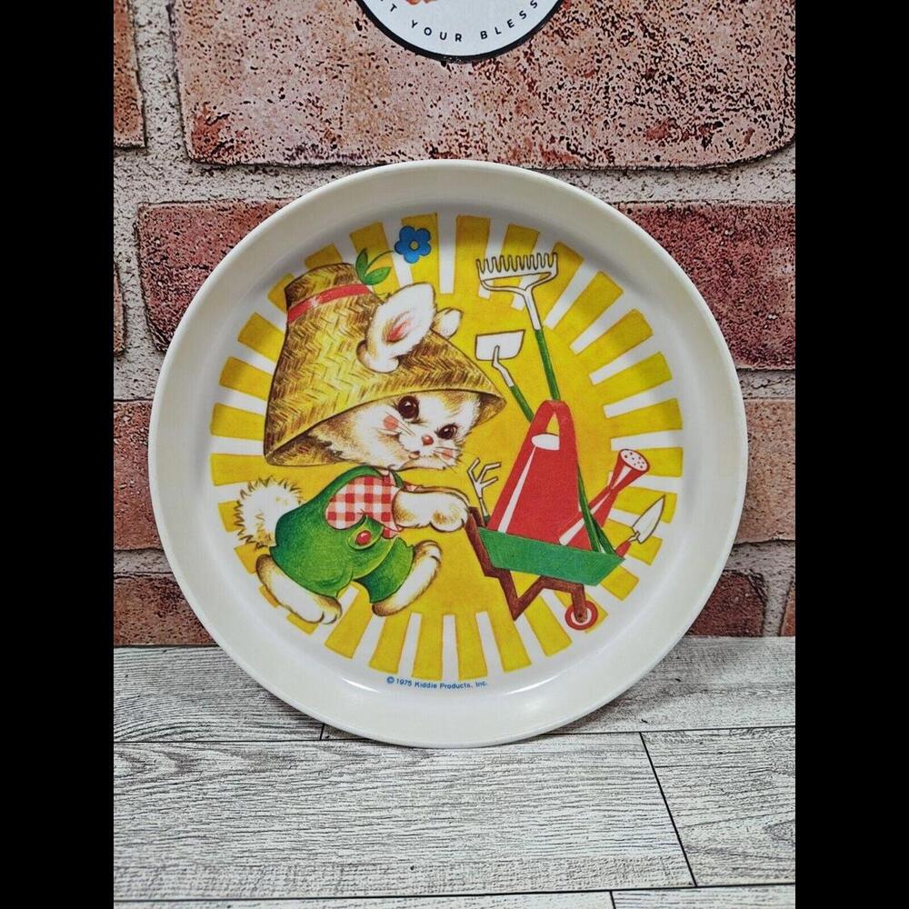 1975 Kiddie Products The First Years Gardening Bunny Melamine 7.5" Plate Vintage
